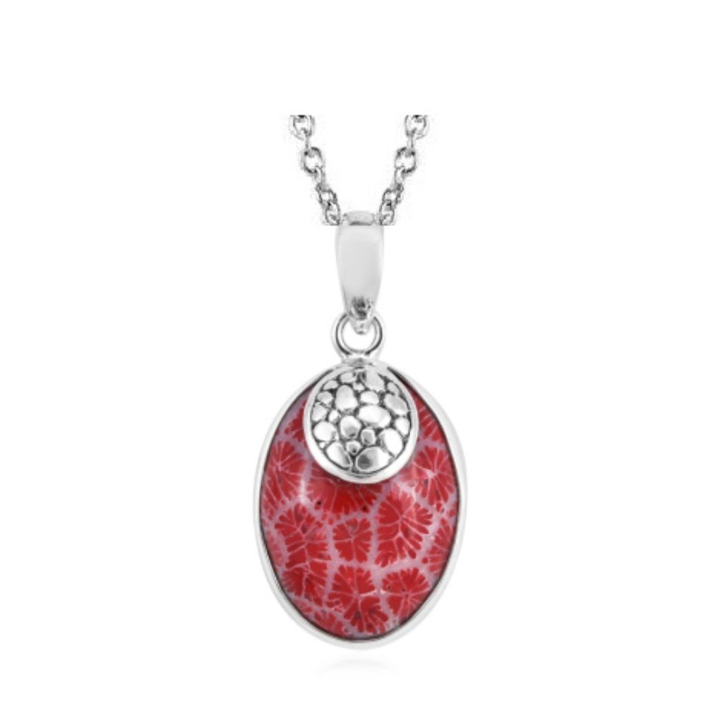 BALI Sponge Red Coral Pendant Necklace SS
